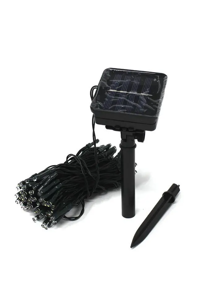 Alt view image 2 of 3 - 100 LED Solar String Lights - Green Cable Warm White