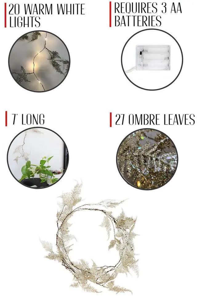 Alt view image 4 of 4 - 20 LED Gold Iridescent Glitter Fern Fairy Light