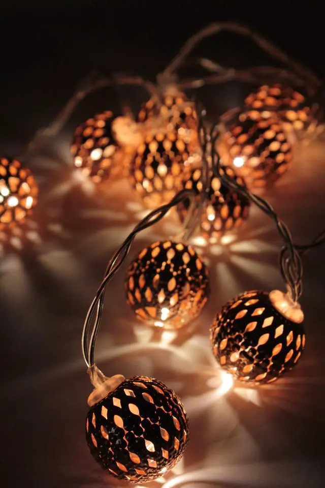 Alt view image 2 of 4 - Rose Gold Moroccan Ball String Lights Battery Operated