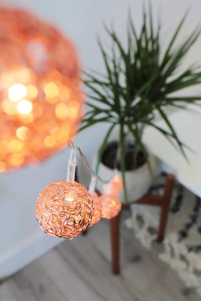 Alt view image 2 of 3 - Rose Gold Woven Copper Ball String Lights - Battery Operated