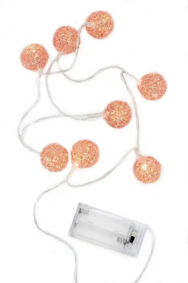 Alt view image 3 of 3 - Rose Gold Woven Copper Ball String Lights - Battery Operated