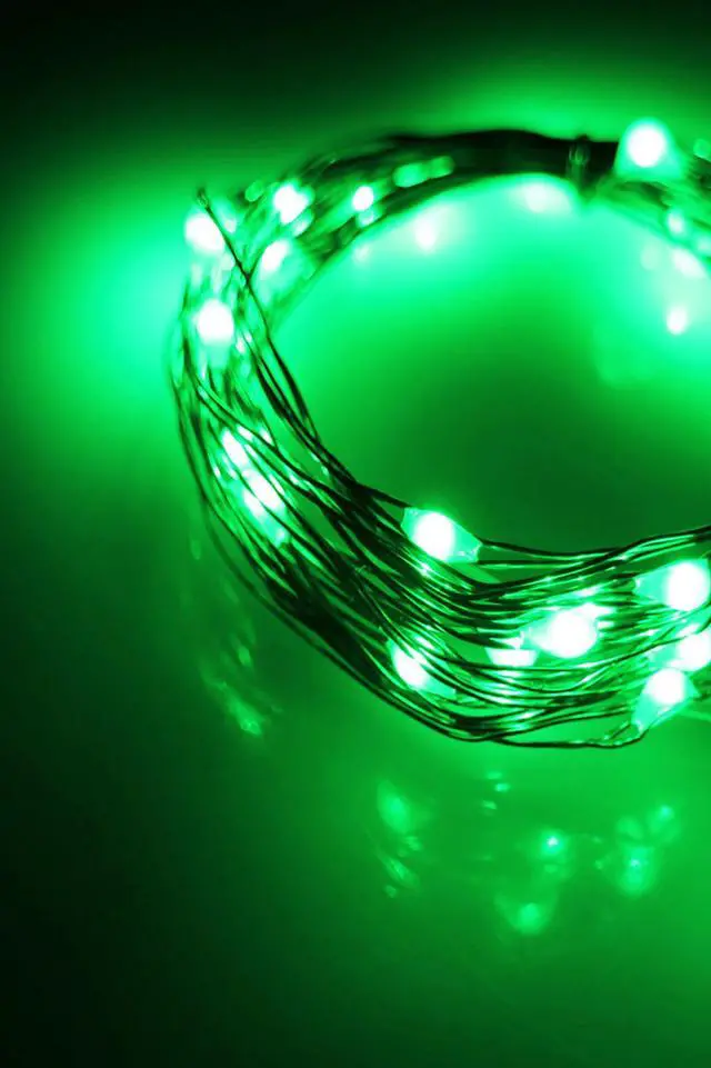 Main image of 30 LED Silver Copper Fairy String Lights Battery Operated Green