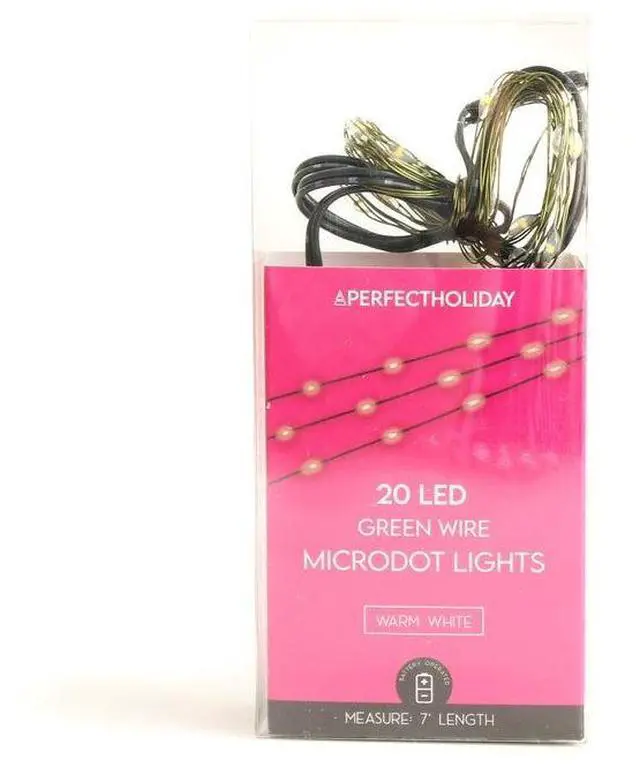Main image of 20 LED Multicolor Microdot String Lights 7ft Battery Powered Green Wire Warm White