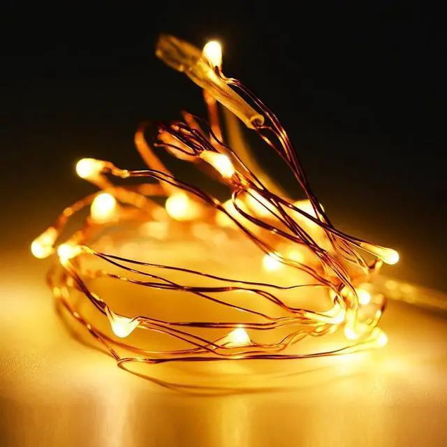 Main image of 20 LED Copper Wire String Lights Battery Powered Yellow Mini Lights