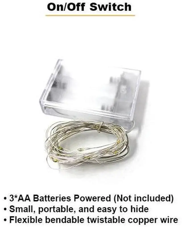 Alt view image 3 of 4 - 20 LED Copper Wire String Lights Battery Powered Yellow Mini Lights