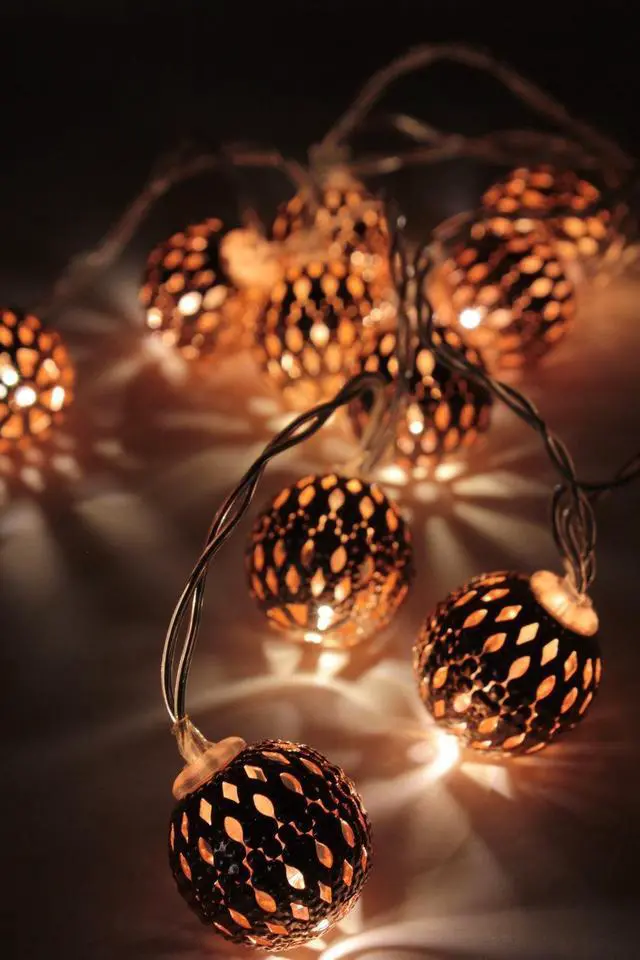 Main image of Rose Gold Moroccan Ball String Lights Battery Operated