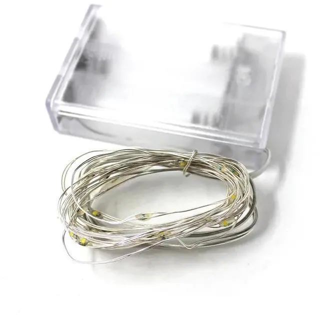 Alt view image 2 of 3 - 10ft Micro Dot Silver Wire LED String Lights Battery Operated Warm White