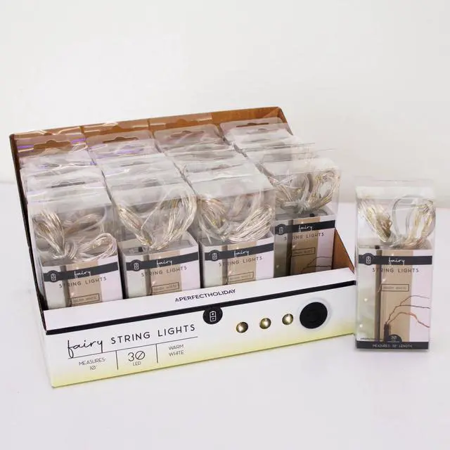 Alt view image 3 of 3 - 10ft Micro Dot Silver Wire LED String Lights Battery Operated Warm White