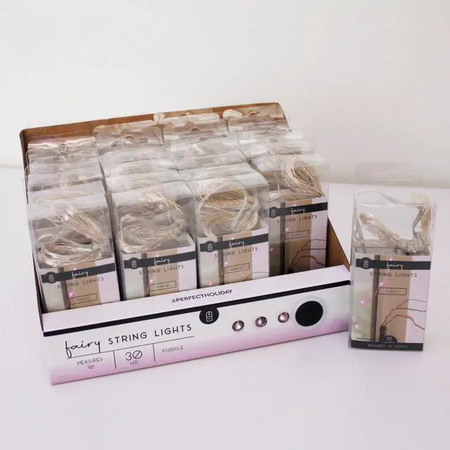 Alt view image 3 of 3 - 10ft Micro Dot Silver Wire LED String Lights Battery Operated Purple