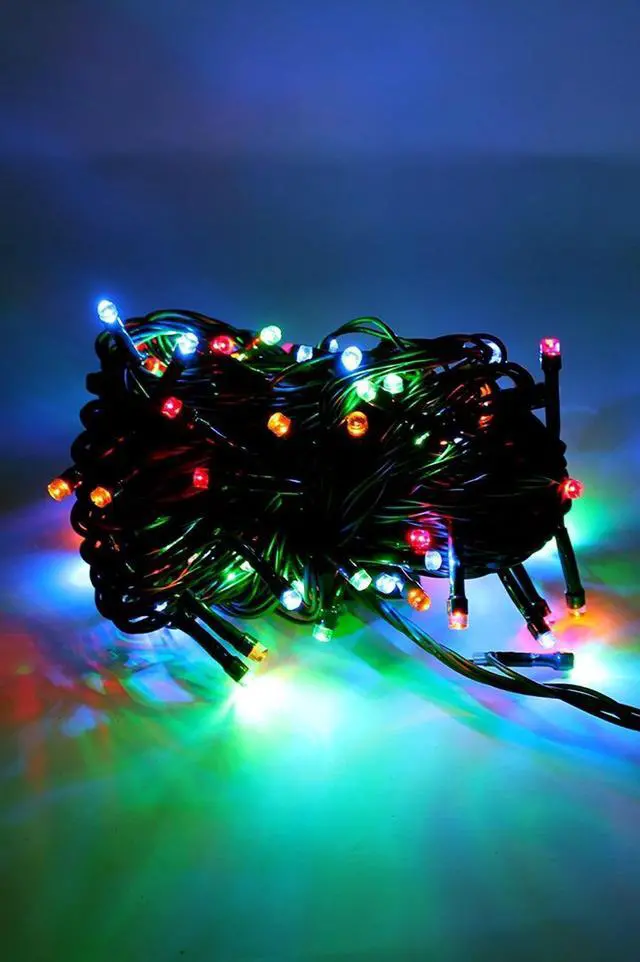 Main image of 100 LED Waterproof Multifunction String Light Green Wire, Plug-In Multicolor