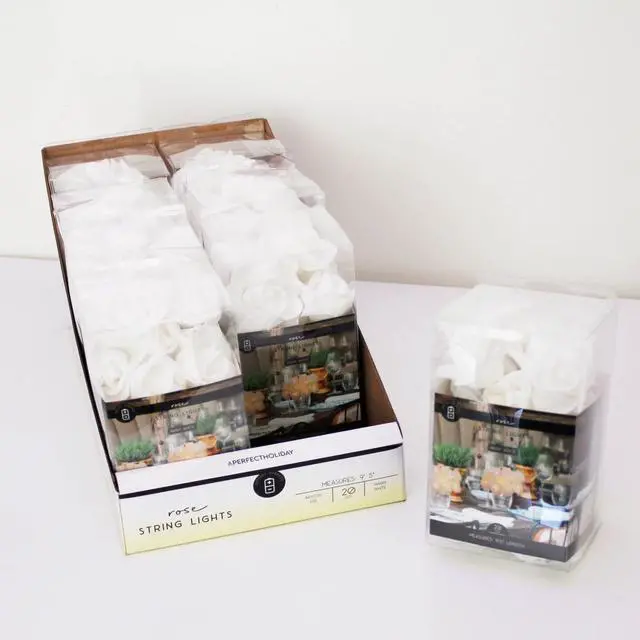 Alt view image 3 of 3 - 9' 20 LED Soft White Rose String Lights Warm White, Battery Operated, 8 pcs in a PDQ