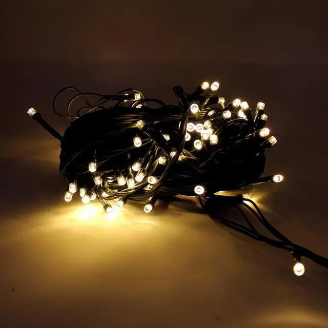 Main image of 100 LED 32ft Multifunction String Light Green Wire, Plug-In Warm White