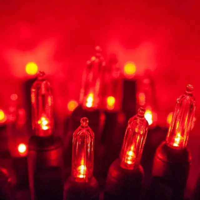 Main image of 20 LED M5 String Lights Red, Battery Operated, Clear Wire