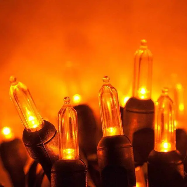 Main image of 20 LED M5 String Lights Orange Bulbs on Black Wire, Battery Operated