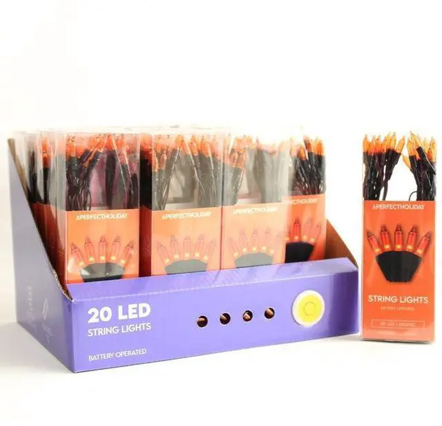 Alt view image 3 of 3 - 20 LED M5 String Lights Orange Bulbs on Black Wire, Battery Operated