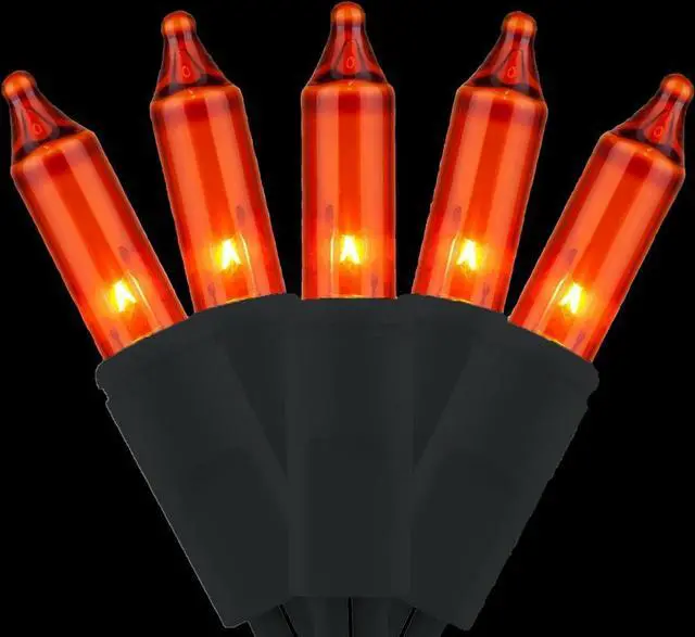 Alt view image 2 of 3 - 20 LED M5 String Lights Orange Bulbs on Black Wire, Battery Operated