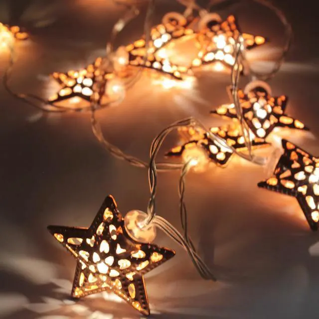 Main image of 10 LED Rose Gold Metal Star String Lights Battery Operated, Warm White