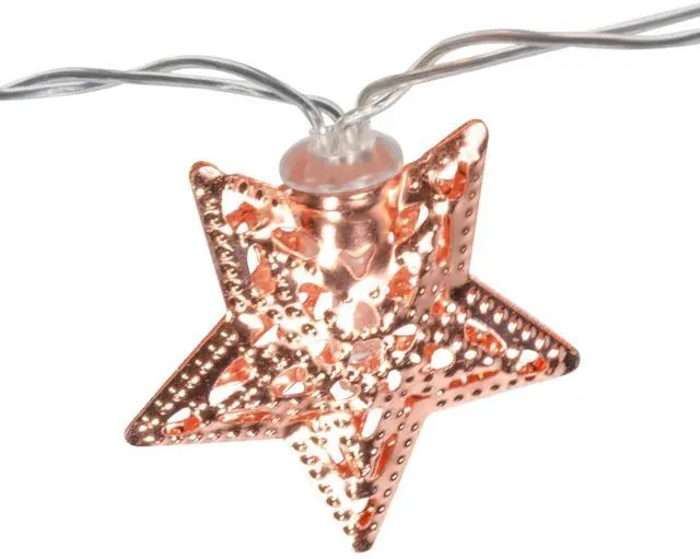 Alt view image 2 of 6 - 10 LED Rose Gold Metal Star String Lights Battery Operated, Warm White