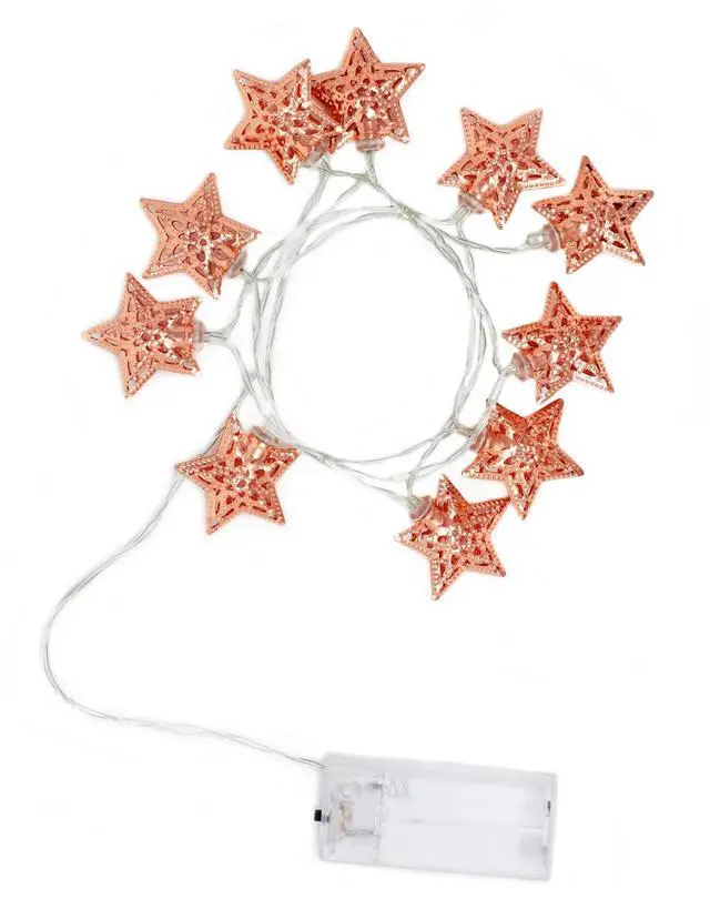 Alt view image 3 of 6 - 10 LED Rose Gold Metal Star String Lights Battery Operated, Warm White