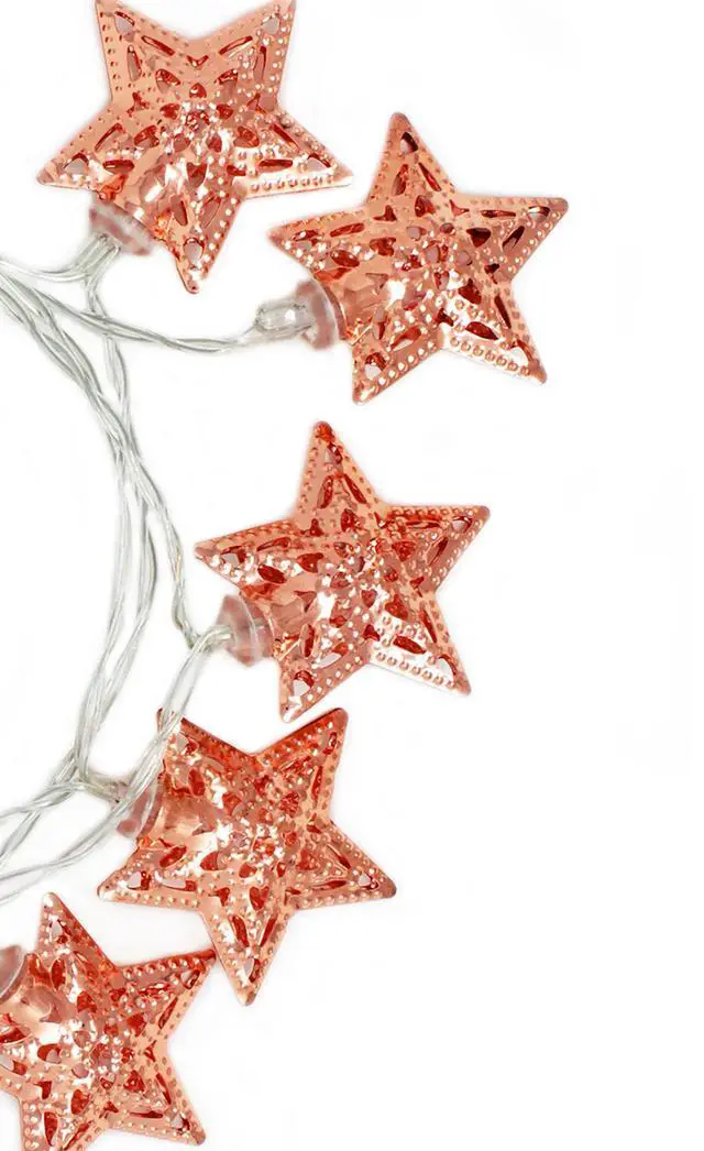 Alt view image 4 of 6 - 10 LED Rose Gold Metal Star String Lights Battery Operated, Warm White