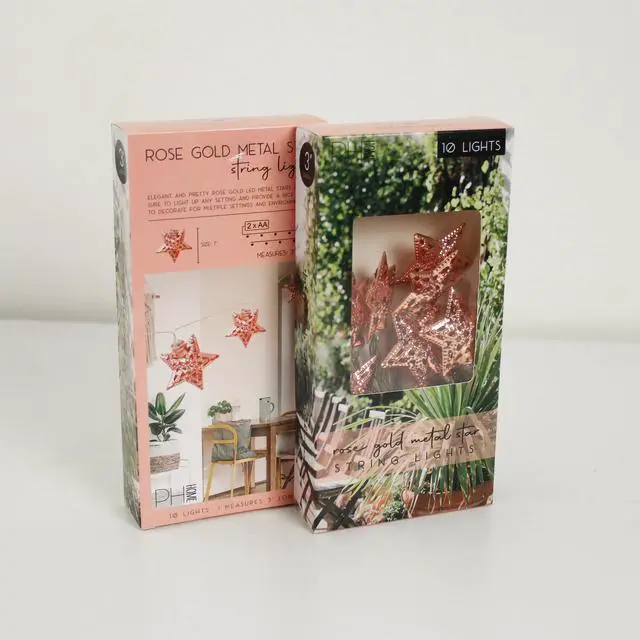 Alt view image 6 of 6 - 10 LED Rose Gold Metal Star String Lights Battery Operated, Warm White