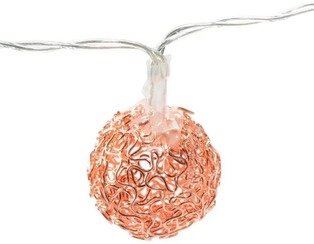 Alt view image 3 of 5 - 8 LED Rose Gold Metal Mesh Ball String Lights Battery Operated, Warm White