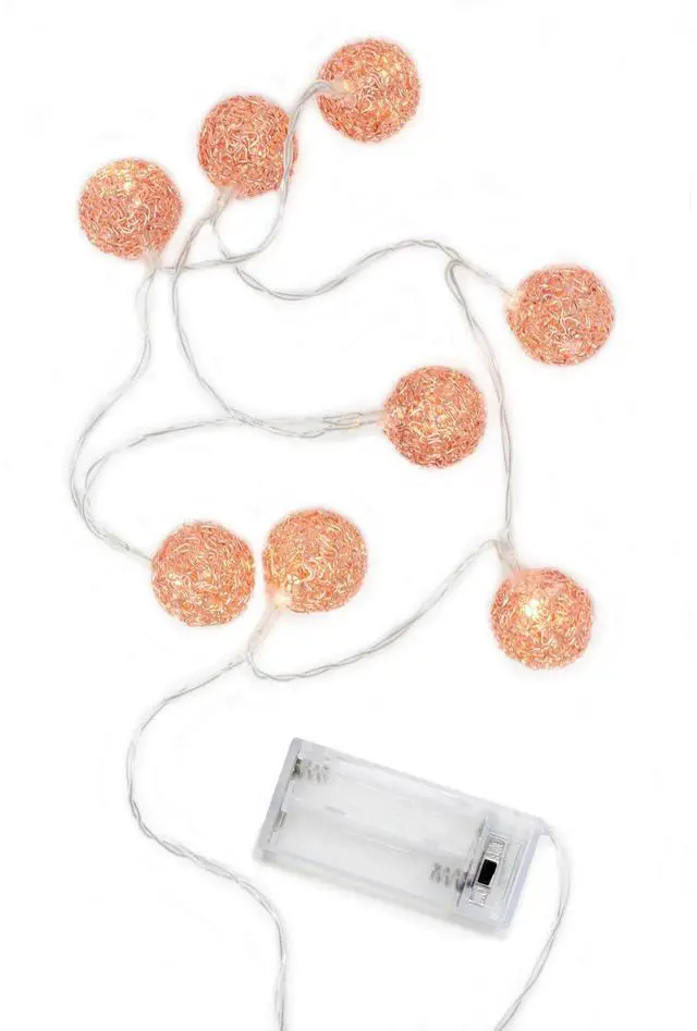 Alt view image 4 of 5 - 8 LED Rose Gold Metal Mesh Ball String Lights Battery Operated, Warm White