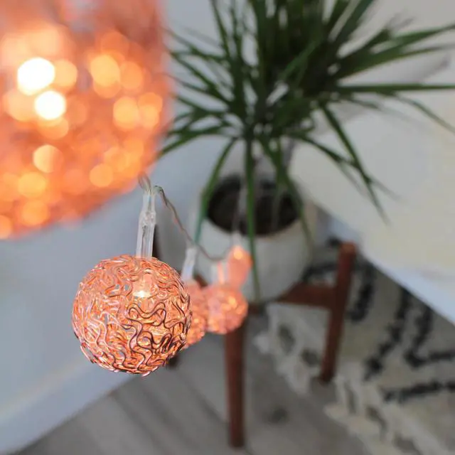 Alt view image 2 of 5 - 8 LED Rose Gold Metal Mesh Ball String Lights Battery Operated, Warm White