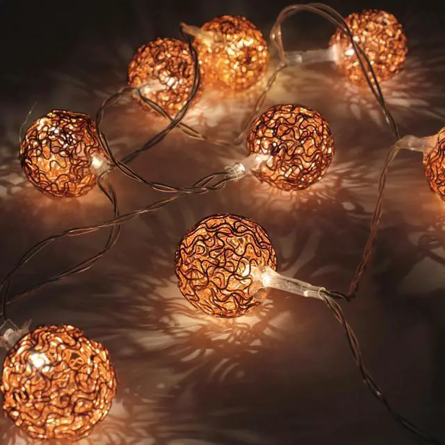 Main image of 8 LED Rose Gold Metal Mesh Ball String Lights Battery Operated, Warm White