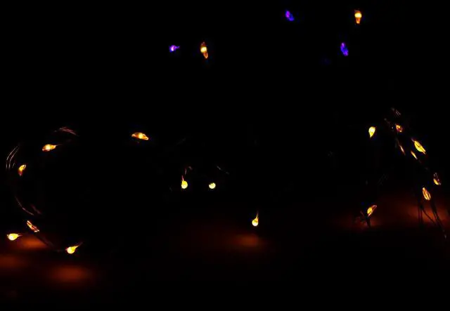Alt view image 2 of 2 - 50 LED Purple & Yellow Copper Wire String Lights Battery Operated