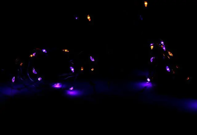 Main image of 50 LED Purple & Yellow Copper Wire String Lights Battery Operated