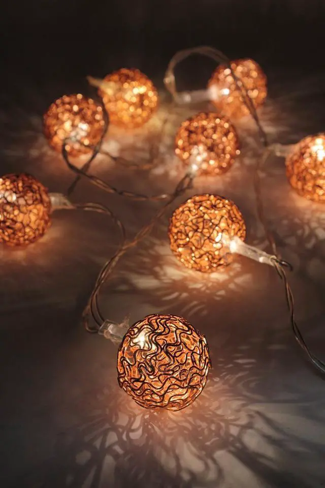Main image of Rose Gold Woven Copper Ball String Lights Battery Operated