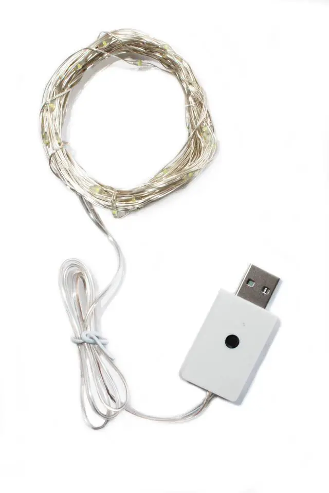 Alt view image 2 of 2 - 100 LED USB Plug-In Silver Copper Fairy Lights White