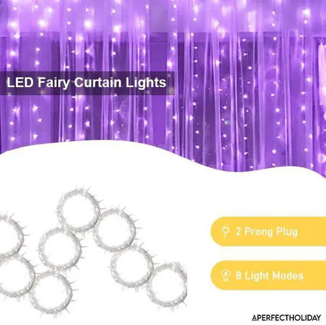 Alt view image 3 of 4 - 300 LED Purple Curtain String Lights with Remote Control