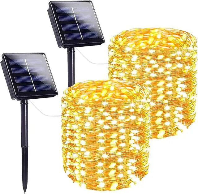 Alt view image 2 of 3 - 2 Pack Solar Powered 100 LED Copper Wire Fairy Light 32 Foot Warm White