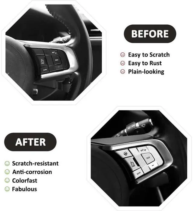 Alt view image 3 of 7 - Acaigel Silver Alloy Steering Wheel Button Cover Trim For Jaguar F-Pace F-Type Xe Xf