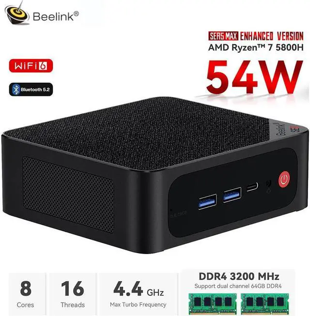 Alt view image 15 of 20 - Beelink Mini PC SER5 Max AMD Ryzen 7 5800H (8C/16T Up to 4.4GHz), 16GB DDR4 RAM 500GB NVME SSD, AMD Radeon Graphics, Windows 11 Pro, WiFi 6/BT 5.2