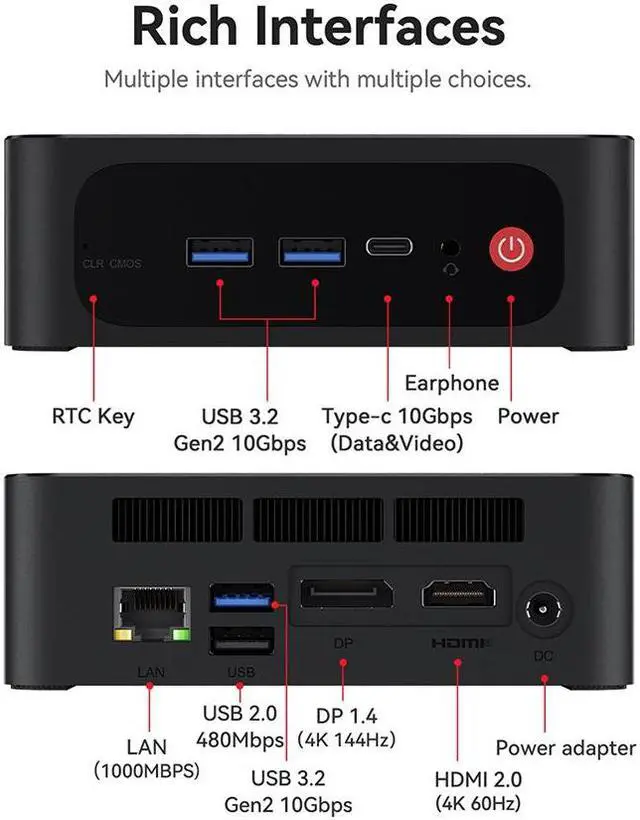 Alt view image 19 of 20 - Beelink Mini PC SER5 Max AMD Ryzen 7 5800H (8C/16T Up to 4.4GHz), 16GB DDR4 RAM 500GB NVME SSD, AMD Radeon Graphics, Windows 11 Pro, WiFi 6/BT 5.2