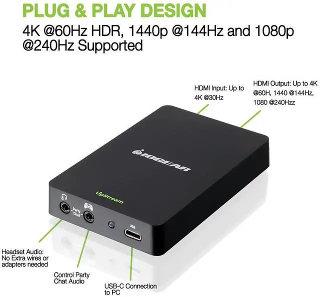 Alt view image 9 of 20 - IOGEAR UpStream 4k Game Capture Card with Party Chat Mixer Functions GUV302G