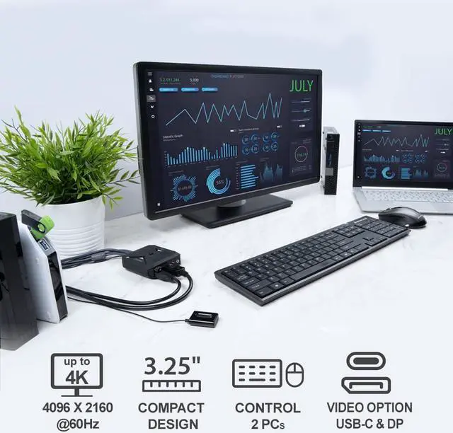 Alt view image 8 of 12 - IOGEAR 2-port 4K KVM Switch with DisplayPort USB-C and Audio GCS82DPC
