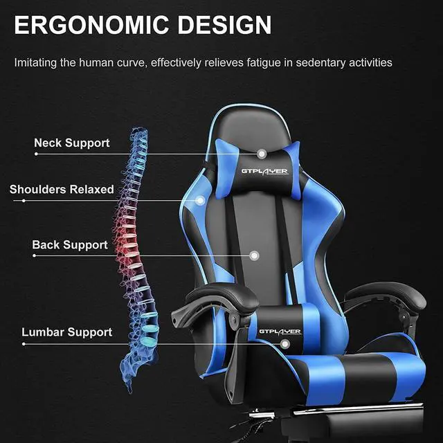 Alt view image 2 of 7 - GTPLAYER Gaming Chair, Computer Chair with Footrest and Lumbar Support, Height Adjustable Gaming Chair with 360°-Swivel Seat and Headrest for Gaming or Office (Blue)