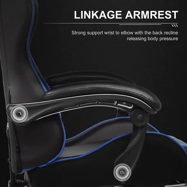 Alt view image 4 of 7 - GTPLAYER Gaming Chair, Computer Chair with Footrest and Lumbar Support, Height Adjustable Gaming Chair with 360°-Swivel Seat and Headrest for Gaming or Office (Blue)