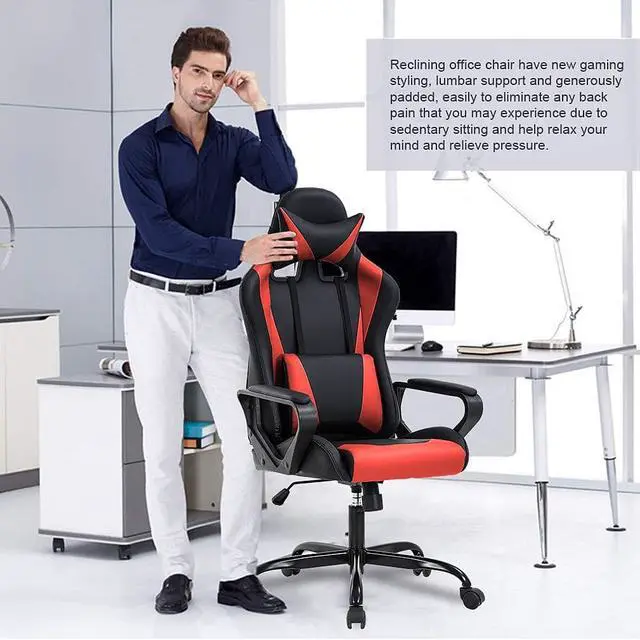 Alt view image 6 of 7 - Gaming Chair Racing Chair Office Chair Ergonomic High-Back Leather Chair Reclining Computer Desk Chair Executive Swivel Rolling Chair with Adjustable Headrest Lumbar Support for Women, Men