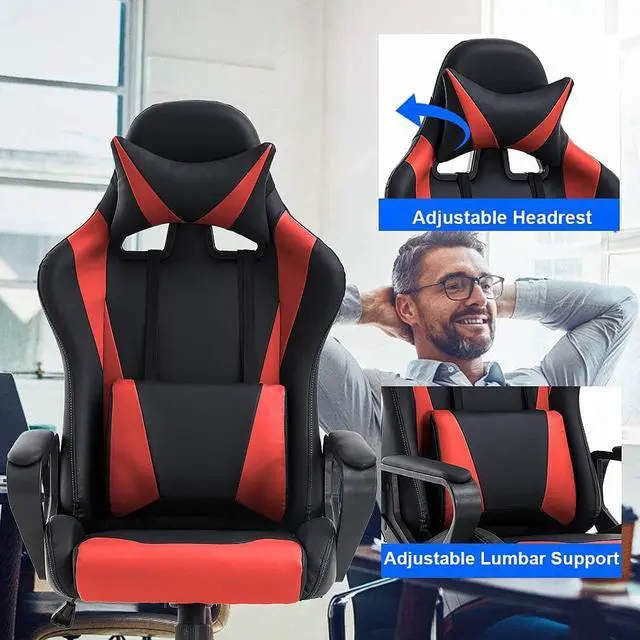 Alt view image 5 of 7 - Gaming Chair Racing Chair Office Chair Ergonomic High-Back Leather Chair Reclining Computer Desk Chair Executive Swivel Rolling Chair with Adjustable Headrest Lumbar Support for Women, Men