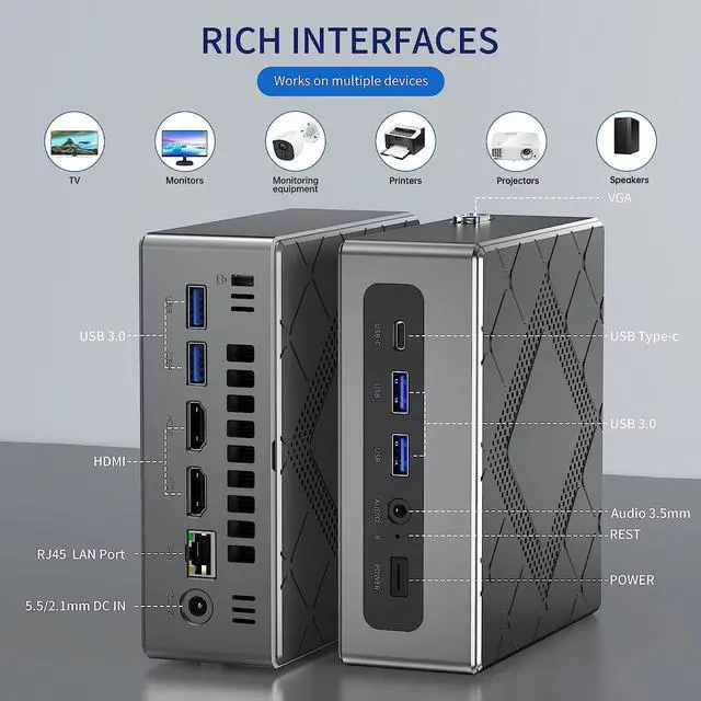 Alt view image 5 of 7 - KAMRUI Mini PC Intel i5-12450H(8C,12T,Up to 4.4GHz) Windows 11,32GB RAM 512GB Mini Desktop Computers,Support 2.5" SSD (up to 2TB),WiFi 2.4G/5G,BT 4.2,4K, Business, Home, Office