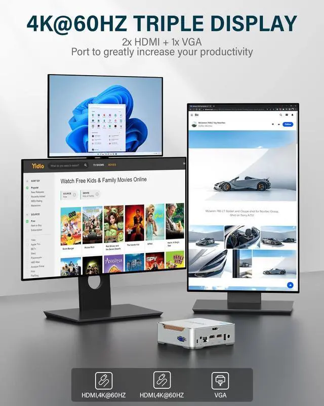 Alt view image 4 of 7 - KAMRUI GK3 Plus Mini PC,12th Intel Alder Lake- N95 (up to 3.4GHz) 8GB RAM 256GB M.2 SSD Mini PC Windows 11 Pro, Gigabit Ethernet, 4K UHD, Dual Wi-Fi, BT 4.2 Home/Business Mini Desktop Computer