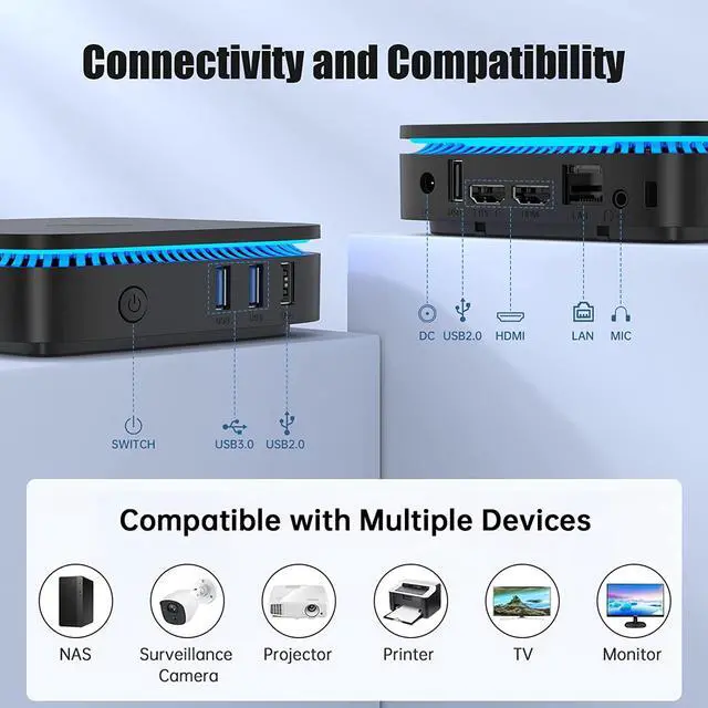 Alt view image 4 of 7 - KAMRUI AK1 Plus Mini PC, Intel 12th Gen N95(up to 3.4GHz) Mini Desktop Computers, 8GB RAM/256GB M.2 SSD Micro Computer Tower Support 4K UHD, Dual Wi-Fi, BT 4.2 for Business Home Office