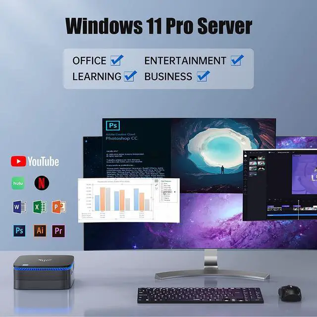 Alt view image 5 of 7 - KAMRUI AK1 Plus Mini PC, Intel 12th Gen N95(up to 3.4GHz) Mini Desktop Computers, 8GB RAM/256GB M.2 SSD Micro Computer Tower Support 4K UHD, Dual Wi-Fi, BT 4.2 for Business Home Office