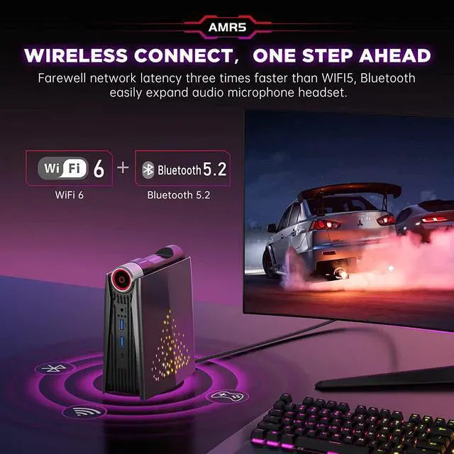 Alt view image 6 of 7 - ACE 4K Gaming PC Mini PC 32GB RAM 512GB SSD with Ryzen 7 5700U, Mini Computer Small Form Factor Desktop Computer, Micro PC AMR5 Support 3 Mode PERF Switch, RGB Light, Upgrade Capacity, 4K UHD