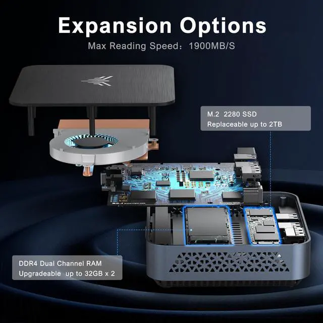 Alt view image 7 of 7 - KAMRUI Mini Gaming PC, AMD Ryzen 7 5700U(up to 4.3Ghz) 16GB RAM 512GB NVME SSD, Mini Computer Small Gaming Desktop PC,Upgrade Capacity, 4K UHD, Type-C, WiFi6/BT5.2